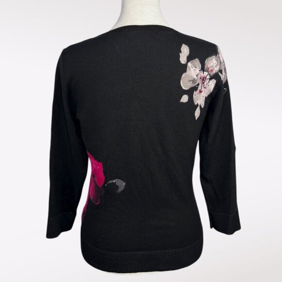 White House Black Market Cardigan Sweater Pink Floral Print 3/4 Sleeve Small - Picture 5 of 10